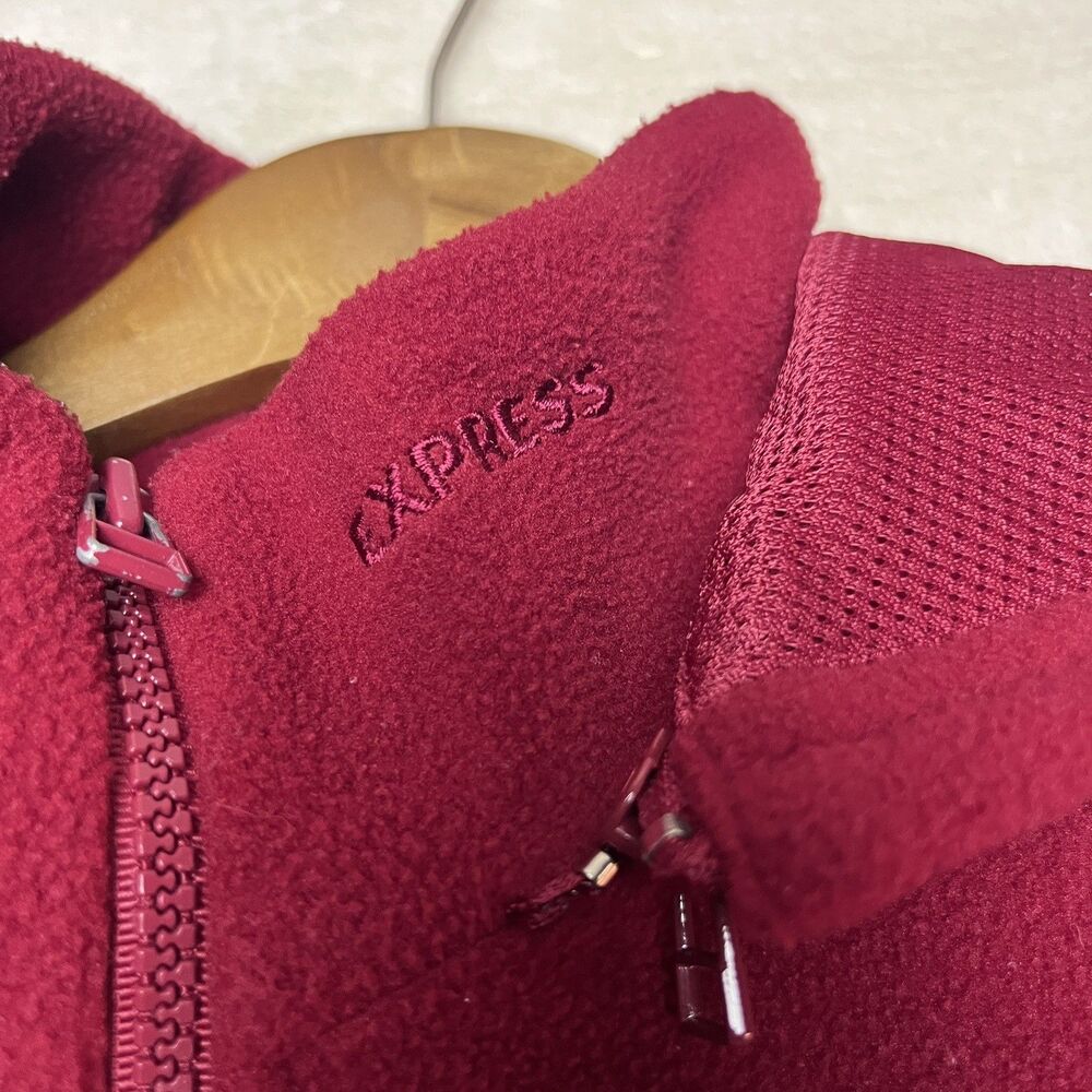 Vintage Y2K Express World Brand Fleece Vest Womens S Hooded Red 90’s Gorpcore - Picture 6 of 16